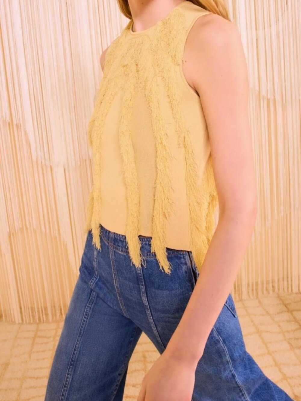 NWOT ULLA JOHNSON Bonnie Sleeveless Knit Fringe Top in Goldfinch S $490